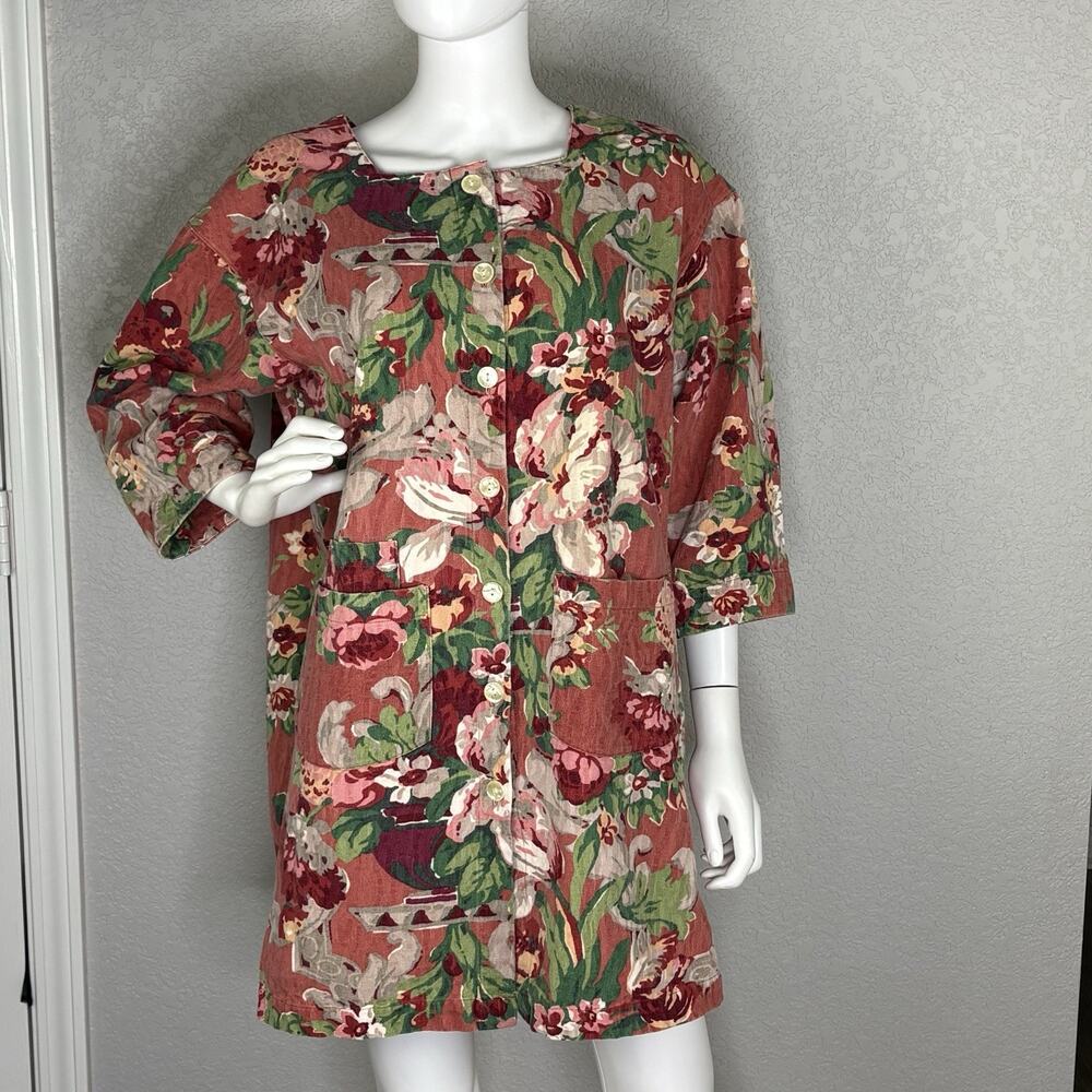 Vintage Gianna Rose Womens One Size Brown Floral 3/4 Sleeve Smock Artsy Garden